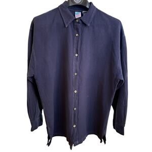 Vintage WEK Woman 100% Cotton Button Up Shirt Size XL Blue Made in USA